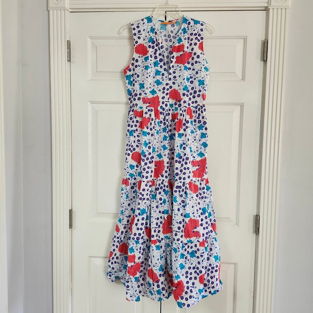Oliphant Tuckernuck Fleur Yoke sleeveless flower tiered flare maxi Dress sz XS